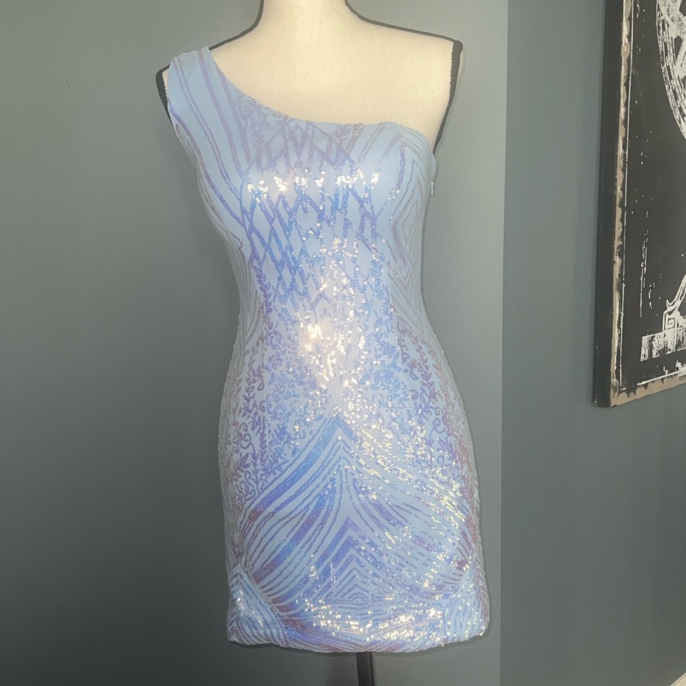 blue sparkly mini dress